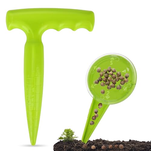 Milifox Planter Planting Dibber and Hand Dibbler Gardening Tool with Measurement for Sowing Seeds Bulbs Flower Vegetable Digging Garden Enthusiasts(Light Green)