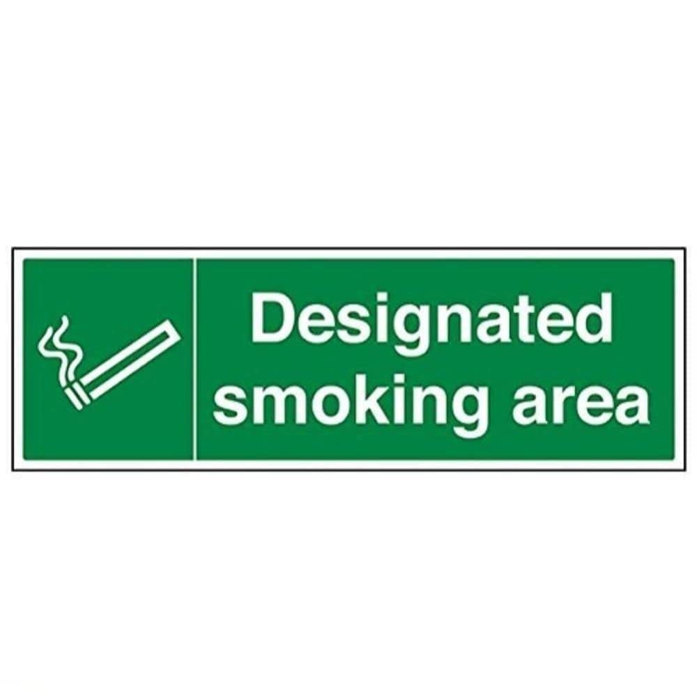 V Safety Designated Smoking Area Prohibition Sign - 600mm x 200mm - 1mm Rigid Plastic