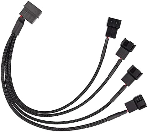 DIFCUL 4-Pin Molex to 4 x 3/4-Pin PC Case Fan Sleeved Adapter Cable, 3-Pin or 4-Pin (PWM Connector) to Molex Computer Cooler Cooling Fan Splitter Y Power Cable, PMW 12V PC Case Fan Power Adapter Cable