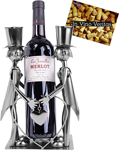Imagen de BRUBAKER Soporte para Botellas de Vino Pareja de Novios Húmedo Objeto Decorativo Metal con Tarjeta de Felicitación para el Regalo de Bodas