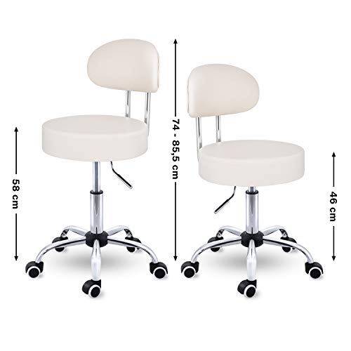 Rollhocker Tresko mit Lehne in Beige – Höhenverstellbar und Mobil
