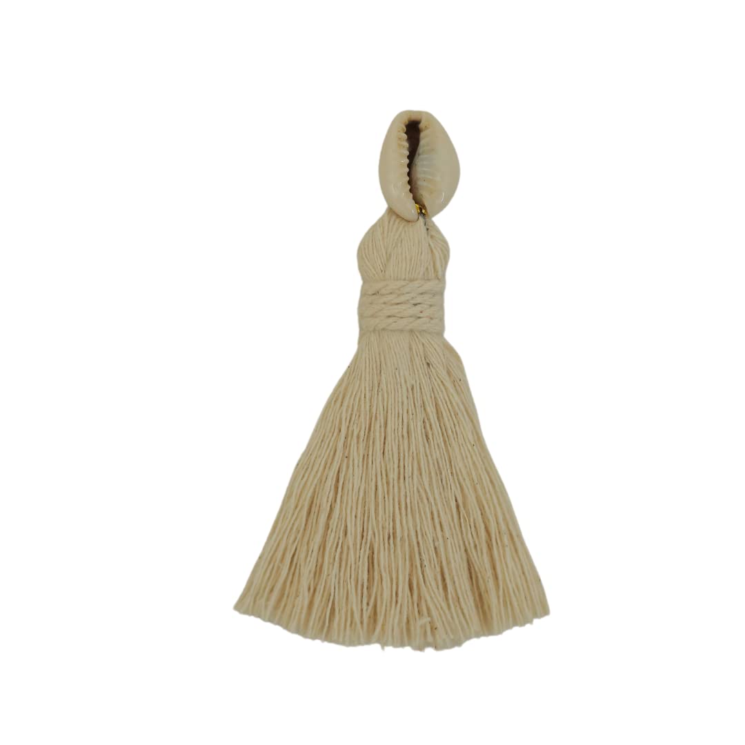 Zippy Flora Handmade Mini Cotton Tassels with Cowrie Shell Embellishments – Pack of 10 | Elegant Off-White Boho Decorative Tassels for Saree, Blouse, Dupatta, Lehenga Borders, Home Décor 1