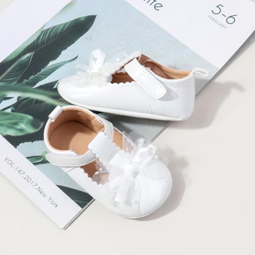 Infant Baby Girls Dress Shoes Newborn Bowkont Mary Jane Flats Non-Slip Lightweight Soft Sole Toddler First Walkers Princess Wedding Shoes3