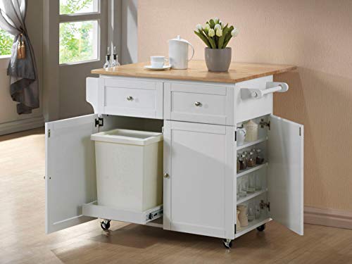 Coaster Kitchen Cart With Leaf, Trash Compartment And Spice Rack Natural Brown And White #TOP1