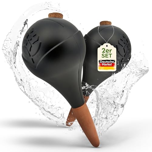 VITALLEO Bewässerungskugeln - XL (400 ml) - automatische Pflanzen Bewässerung - Wasserspender Pflanzen - Tonkegel Bewässerung für Zimmer & Balkon (2, Schwarz)