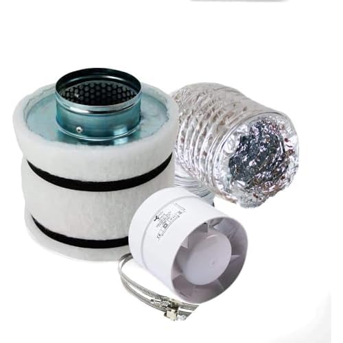 Ø 100mm Bad-Lüfter Fan zur Belüftung in Bad und WC gegen Feuchtigkeit - Weiß - Leise Ventilator 12 HYDROPLANETE Belüftungsset, 100 mm, für Growbox mit Absaugvorrichtung 190 m³/h und Aktivkohlefilter