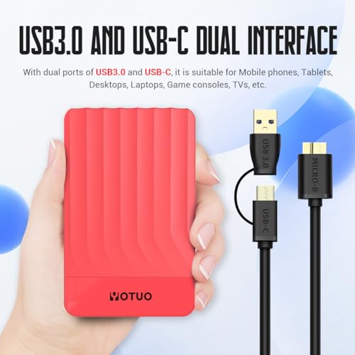 Image of YOTUO Portable External Hard Drive Storage Expansion Mobile HDD USB 3.0 for PC, Mac, Desktop, Laptop, PS4, PS5, Xbox One X /S, Xbox 360, Xbox Series X /S, Office & Game (Red, 1TB)