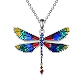 YAFEINI Dragonfly Pendant Necklace 925 Sterling Silver Dragonfly Jewelry Gifts for Women Teen Girls (B-Rainbow Colors Dragonfly Necklace)