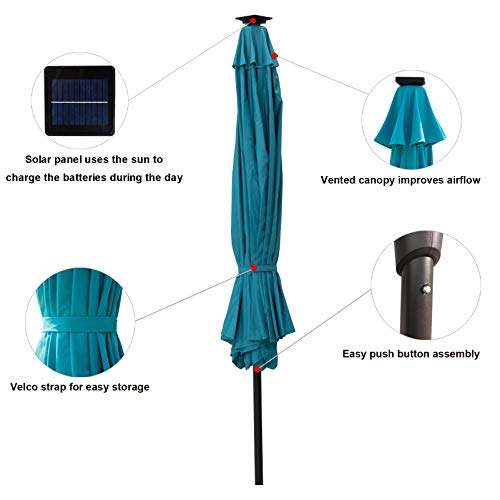 C-Hopetree 9 ft Half Round Outdoor Patio Market Wall Umbrella with Solar LED Lights and Tilt, Aqua Blue by C-Hopetree - Image 5