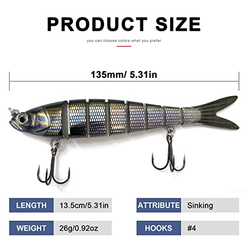 Bass Fishing Lures Kit For Freshwater (4Pcs), Trout Fishing Bait, Saltwater Multi Jointed Swimbait For Trout Crankbaits Bass Fishing (Hook Size:#4) (5.13In/8-Segment Bait) #TOP2