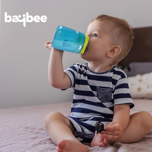 Image of BAYBEE Hazzy 2 in 1 280ml Baby Sipper Bottle for Kids, Drinking Training Anti Spill Sippy Cup with Silicone Straw, Spill Proof & Non-Slip Twin Handles | Spout Sipper Cup for Infants 6+ Months (Blue)