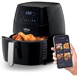 Ufesa AF5000 Phantom Freidora de Aire sin Aceite con WIFI,5L, Control Táctil Digital,8 Programas,1500W,APP con Recetario,Temperatura y Tiempo Regulable,Cubeta y Bandeja Anti-Adherentes, Negro