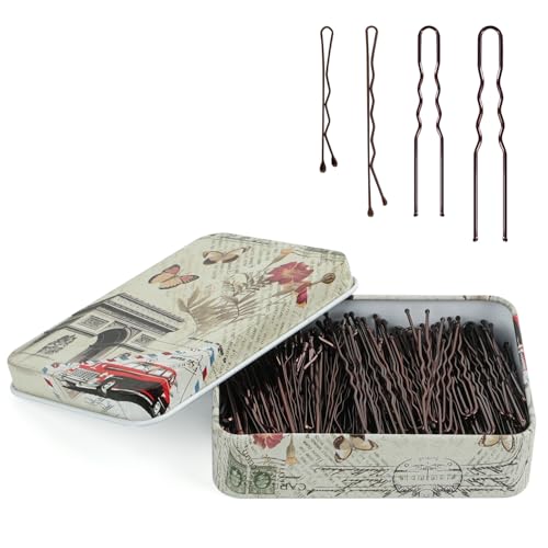 Horquillas para el pelo de alta calidad en U, juego de 250 piezas con bonito estuche rígido