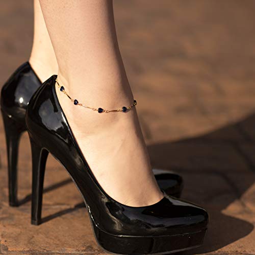 Lifetime Jewelry Blue Hearts Anklet For Women & Teen 24K Gold Plated Bracelet (10.0) #TOP3