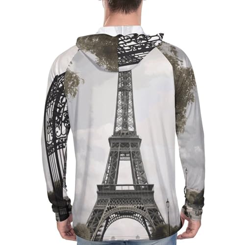 Men's Sun Shirts UPF 50+ Rash Guard Long Sleeve Sun Protection Hoodie Paris Eiffel Tower Lightweight Shirt M White3