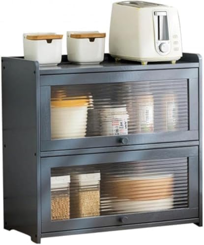 CokBlu 竹製食器棚 卓上収納用キッチンキャビネット アクリルドア付き 使いやすいキッチン収納 ファッショナブルな組立式設計 電子レンジ台としても使用可能 オリジナルカラー 食器整理用品?