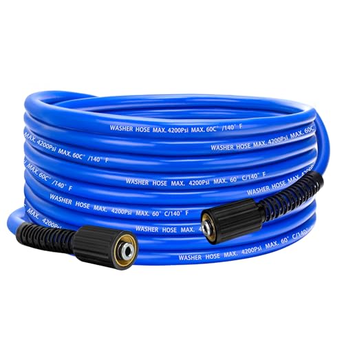 Pressure Power Washer Hose 30 FT x 1/4", Super Flexible Kink Resistant Car Washer Replacement with M22 Fittings for Ryobi Troy Bilt Flexzilla Greenworks Craftsman & More, 4200PSI