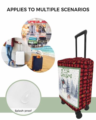 Red Christmas Snowman Plaid Travel Luggage Cover, Merry Christmas Anti-scratch Travel Suitcase Protector Covers, Washable Elastic Baggage Covers Fit 26-28 Inch Carry on Luggage4