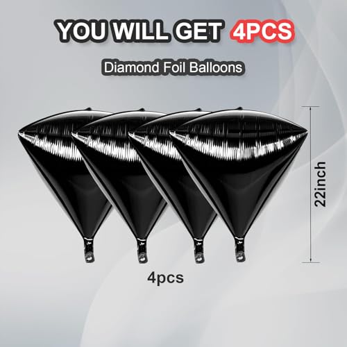 Image of Black Foil Diamond Balloons 4 Pcs, Diamond Balloons for Wedding Decor