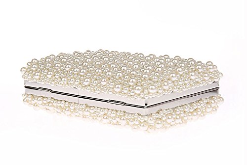 Zakia Womens Faux Pearl Beaded Evening Clutch Bag Bridal Wedding Handbag Party Embedded Frame Purse (Cream White) #TOP4