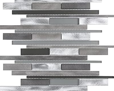 UDS Premium Quality Perseus Random Linear Metal and Glass Mosaic Tile for Walls, Kitchen Backsplash, etc 1 sq ft