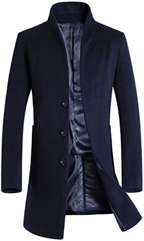 LavnisMen's Trench Coat Long Wool Blend Overcoat Slim Fit Down Topcoat Thin Style Navy Blue L