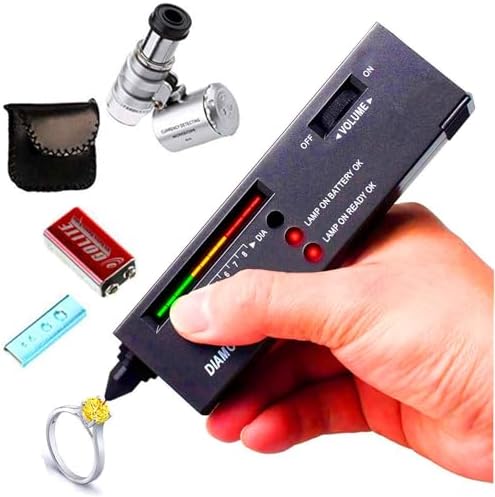 Diamond Tester + 60X LED Magnifying Glasses Jeweler Tool Kit Combo for Novice and Expert - Diamond Selector II 9V Battery Included