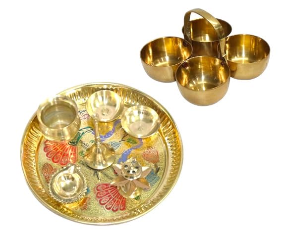 Thali indien en laiton fait main BRACOP plateau à offrandes ciselé de luxe