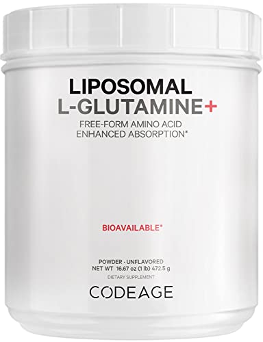 Codeage L-Glutamine Powder 5000Mg Glutamine Supplement, Free-Form Amino Acid, Liposomal Delivery For Absorption, 3-Month Supply, Vegan & Non-Gmo, Gut Health, Performance, And Muscles Support, 16.67 Oz #TOP4