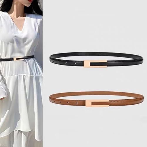 KMKANPO Ceinture femme, 105cm, fine, cuir skinny, classique, élégante, sophistiquée, réglable, pour robes, Jeans (caramel) – vue 6