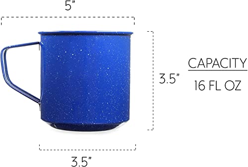Darware Enamel Camping Coffee Mugs (Set of 4, 16oz, Blue); Metal Cups for Hiking, Travel, Fishing, Picnics, and Hunting; Lightweight and Portable