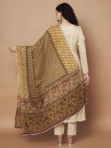 Image of Women's Striped Pattern Pure Cotton Jaipuri Printed Dupatta Lightweight Soft Comfortable Traditional Design