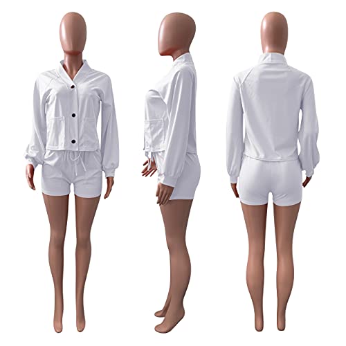 Fastkoala Women's Two Piece Outfits Casual Long Sleeve Shorts Pants Set Sweatsuits Jogging Tracksuit With Pockets White Xl #TOP2