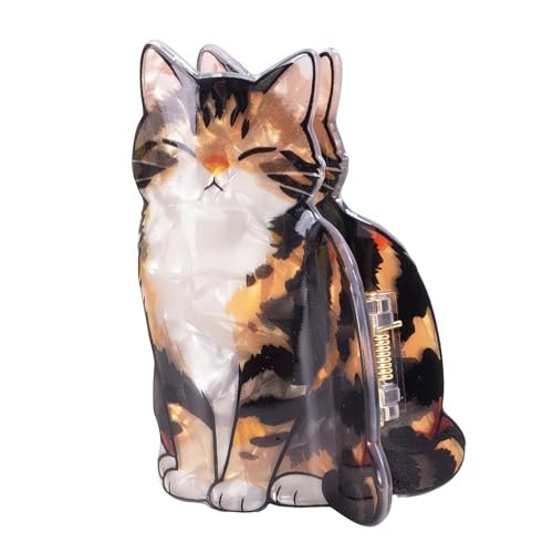 Tortoiseshell Cat Hair Clip for Women - Beleki Medium Claw Clip Premium PVC French Style Strong Hold Hair Jaw Barrette for Thin Hair Cute Animal Hair Accessories for Daily Hairstyle