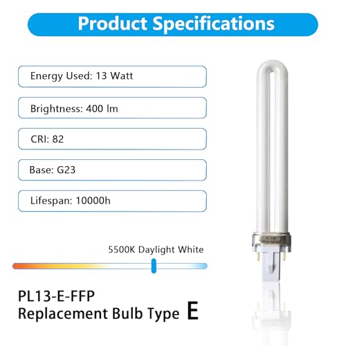 Ignixlite PL13-E-FFP 13W Type E Fluorescent Light Bulb Compatible with Electronic Ballast Bulb,Replace for Ottlite T1333E,5500K Bright Natural Daylight,G23 Base,2Pack - Thumbnail 4