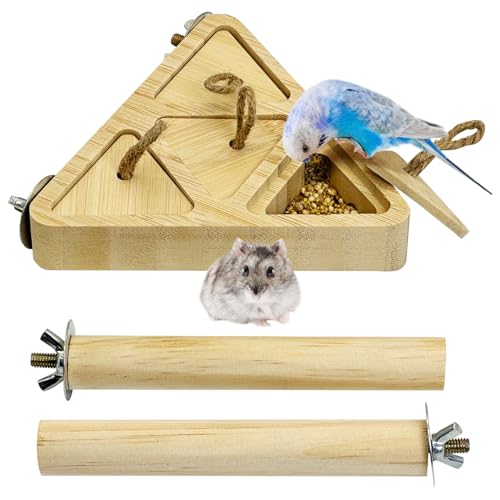 Fhiny Wooden Bird Foraging Toys, Interactive Parrot Puzzle Toys with Perches Stand for Cage Bird Chewing Toys Birdcage Accessories for Parakeets Cockatiels Parrots Love Birds Conures Finches