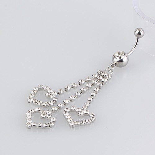 Vktech® New Three Chain Crystal Heart Dangle Navel Belly Button Ring Piercing Jewelry