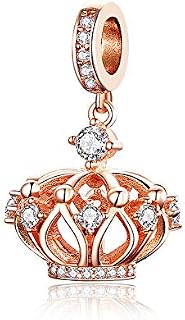 Colgante de corona de princesa de plata de ley 925 color oro rosa para collares de mujer
