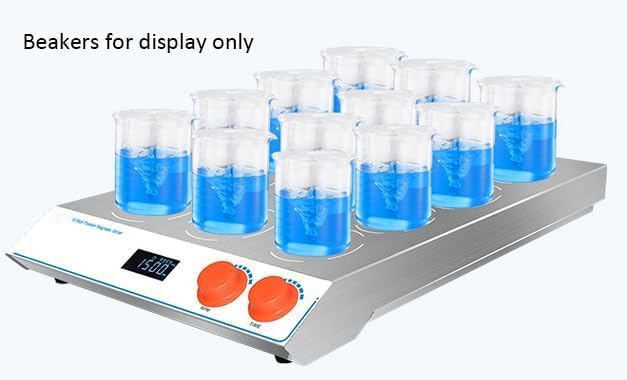 Lab Multi-Position Magnetic Stirrer Digital 12 Point Magnetic Stirrer with Speed Range 200-1800rpm 12 Mixing Points Mixing Capacity 1000ml*12 316 Stainless SteelWorking Distance 100mm