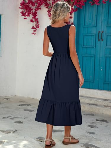 Image of HDLTE Women Summer Dresses 2025 Square Neck Tiered Tank Long Maxi Casual Sundress with Pockets