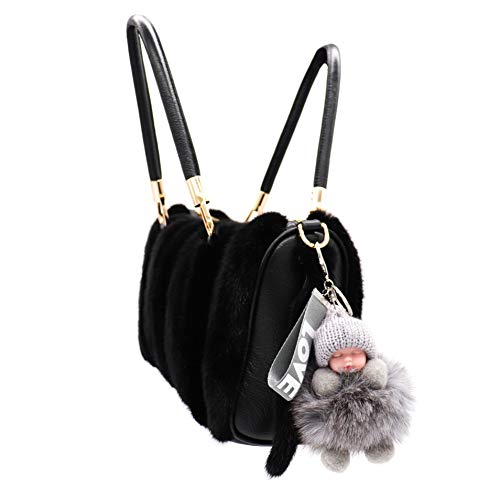 Surell Genuine Fox Fur Baby Keychain - Pom-Pom Bag Purse Charm - Gold Ring Fluffy Fur Ball - Fashion Gift (Grey) #TOP1