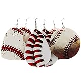 3 Pairs Colorful Sports Ball Leather Dangle Earrings Dainty Soccer Football Baseball Volleyball Bask