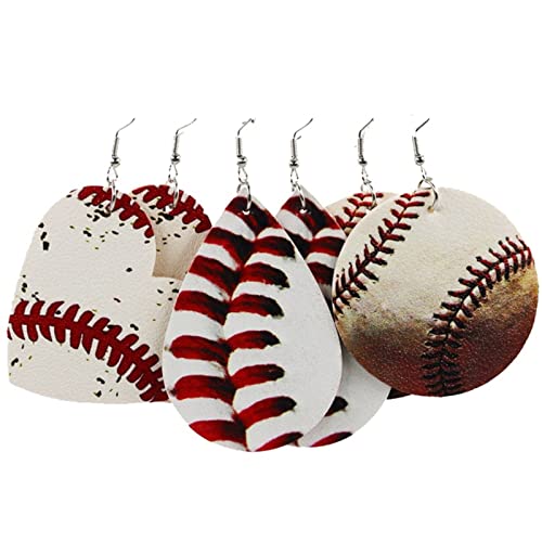 3 Pairs Colorful Sports Ball Leather Dangle Earrings Dainty Soccer Football Baseball Volleyball Baskteball Earrings For Women Girls Jewelry(C) #TOP13