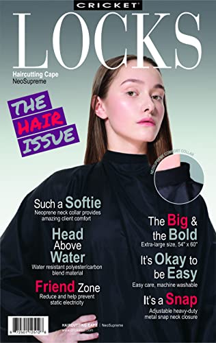Cricket NeoSupreme Comfort Collar Static Free Hair Cutting Cape - Water-Resistant, Soft Neoprene Neck, Adjustable Metal Snap Closure, Extra-Large Coverage for Men and Women - 54" x 60", Black
