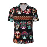 YQxwJL Polo de manga corta con estampado de calavera mexicana para hombre, camiseta polo de manga corta, absorbe la humedad, atlética, informal, para hombre, Negro, Large