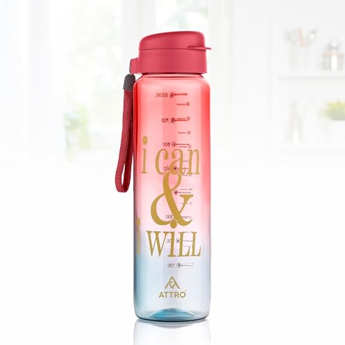 ATTRO Plastic Sports Buddy Deluxe Water Bottle BPA-Free with Leak-Proof Flip-Top Cap, Dual-Color for Gym, School, Office & Outdoor Use Red Blue 800ml