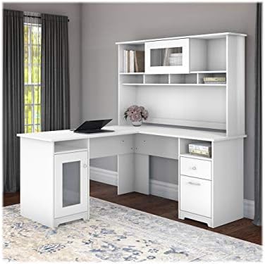 Bush Home Cabot 60W L Shaped Computer Desk with Hutch and Storage in White, 60-inch Corner PC Workstation for Home Office - 5