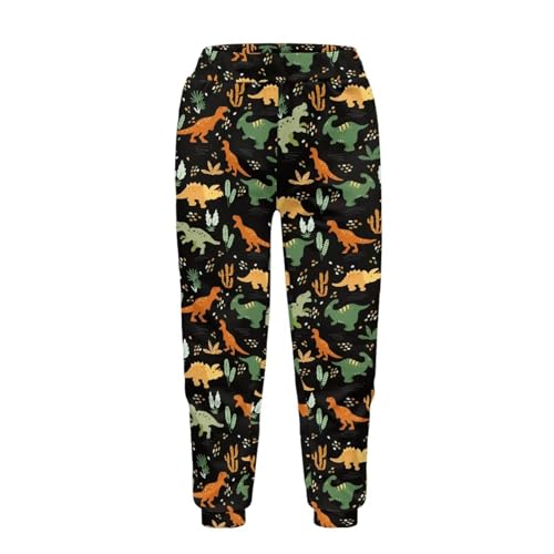 Boys Cartoon Print Dinosaur/Shark/Truck Pattern Lightweight Pants Elastic Belt Sweatpants 4-15T3