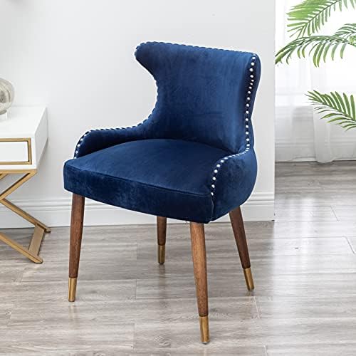 Roundhill Furniture Lindale Velvet Upholstered Nailhead Trim Accent Chair, Blue