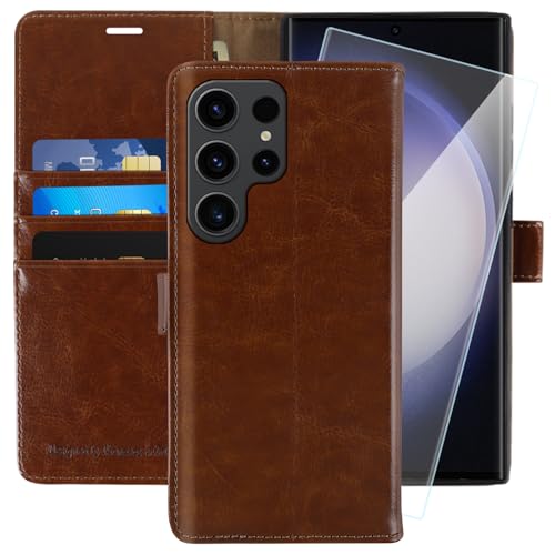 MONASAY Wallet Case Compatible for Galaxy S23 Ultra 5G,[RFID Blocking] Flip Folio Leather Cell Phone Cover with Credit Card Holder, 6.8 inch, Brown by MONASAY - Used condition - US$8.92